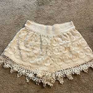 Cream crocheted shorts